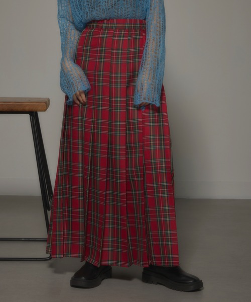 セール】【MAISON BREEZE reveur】Tartan check pleated long skirt