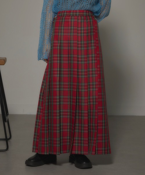 セール】【MAISON BREEZE reveur】Tartan check pleated long skirt