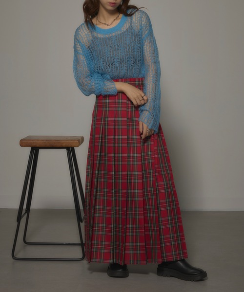 MAISON BREEZE reveur(メゾンブリーズレヴール)の「【MAISON BREEZE reveur】Tartan check pleated long skirt タータンチェック プリーツロングスカート XNN(スカート・レディース・レッド/ネイビー・FREE)」の12枚目の写真