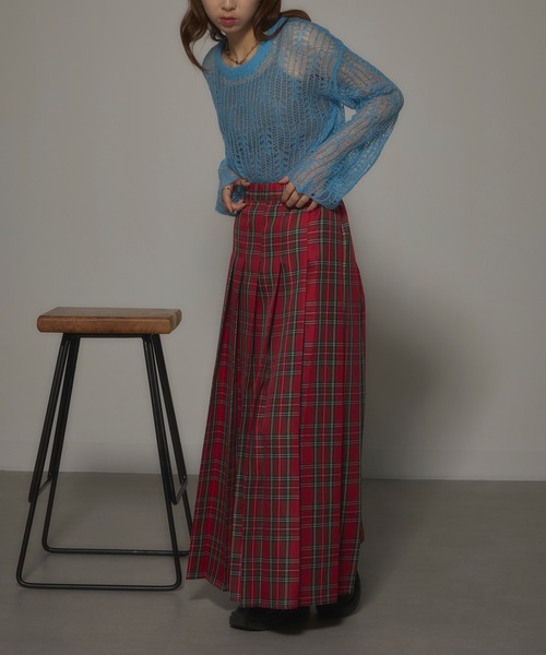 MAISON BREEZE reveur(メゾンブリーズレヴール)の「【MAISON BREEZE reveur】Tartan check pleated long skirt タータンチェック プリーツロングスカート XNN(スカート・レディース・レッド/ネイビー・FREE)」の13枚目の写真
