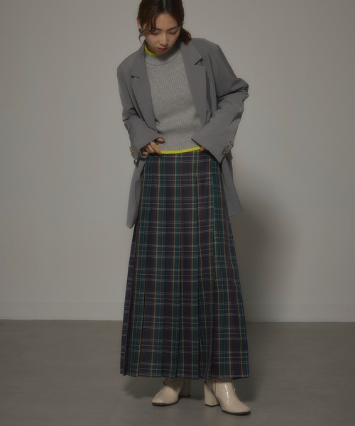 セール】【MAISON BREEZE reveur】Tartan check pleated long skirt
