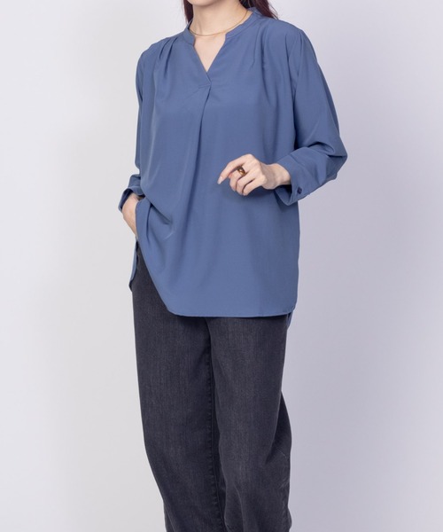 NAVY(ネイビー)の「【シワになりにくい】 NAVY スキッパー7分袖プルオーバー シャツ(シャツ/ブラウス・レディース・ブラック/ブルー/キャメル・M/L)」の14枚目の写真