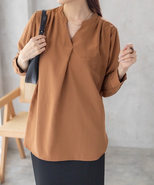 NAVY(ネイビー)の「【シワになりにくい】 NAVY スキッパー7分袖プルオーバー シャツ(シャツ/ブラウス・レディース・ブラック/ブルー/キャメル・M/L)」の15枚目の写真