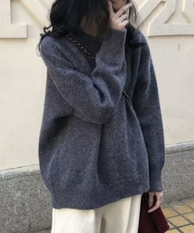 さりげないメランジ調が可愛い♪ ミックスカラー ニット 長袖 クルーネック