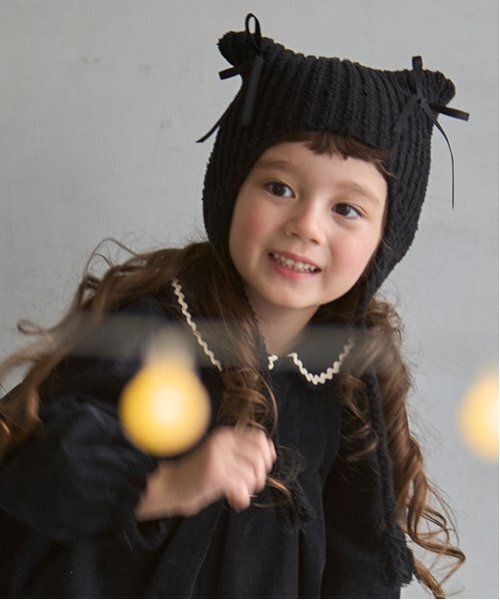 petit main（プティマイン）の「猫耳リボンニットキャップ（ニットキャップ/ビーニー・キッズ・アイボリー/ライトブルー/ブラック・50cm/52cm/54cm）」の2枚目の写真