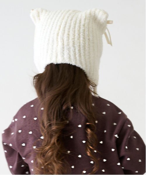 petit main（プティマイン）の「猫耳リボンニットキャップ（ニットキャップ/ビーニー・キッズ・アイボリー/ライトブルー/ブラック・50cm/52cm/54cm）」の7枚目の写真