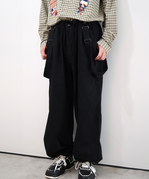 HOOK(フック)の「HOOK -select- 2WAYミリタリーサスペンダー付き ボリュームタックワークパンツ(カーゴパンツ・メンズ・ベージュ/グリーン/ブラック・XL/L/M/S)」の1枚目の写真