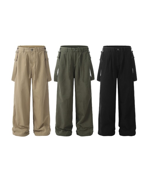 HOOK(フック)の「HOOK -select- 2WAYミリタリーサスペンダー付き ボリュームタックワークパンツ(カーゴパンツ・メンズ・ベージュ/グリーン/ブラック・XL/L/M/S)」の4枚目の写真