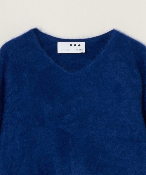 three dots スリードッツ ファーカシミヤベスト ニット ブルー セール】 Melange wide pullover （ニット・セーター）｜three dots