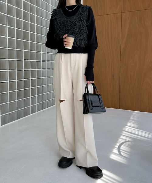 andme(アンドミー)の「ループツイスト編みニットベスト(ニット/セーター・レディース・杢グレー/チャコールグレー/アイボリー・M)」の12枚目の写真