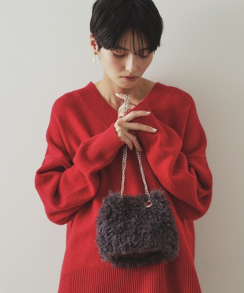 セール】【2WAY】ラム風フェイクファーミニショルダーバッグ