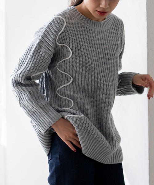 【セール】配色ウェーブデザインニット（ニット/セーター）｜VitaFelice（ヴィータフェリーチェ）