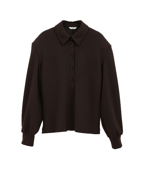 CLANE（クラネ）の「CLANE/クラネ/POWER SHOULDER POLO TOPS（ポロシャツ・レディース・ブラック/アイボリー/ブラウン・1）」の3枚目の写真