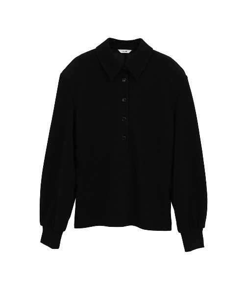 CLANE（クラネ）の「CLANE/クラネ/POWER SHOULDER POLO TOPS（ポロシャツ・レディース・ブラック/アイボリー/ブラウン・1）」の2枚目の写真