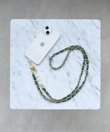 utatane（ウタタネ）の「ストラップ ビッグパール＆レザー調チェーン ストラップホールシート付（スマホグッズ）」