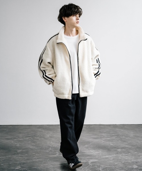Rocky Monroe(ロッキーモンロー)の「オーバーサイズ シープボアジャケット 袖ライントラックジャケット(ブルゾン・メンズ・オフホワイト/ブラック/ブラウン・L/M)」の7枚目の写真