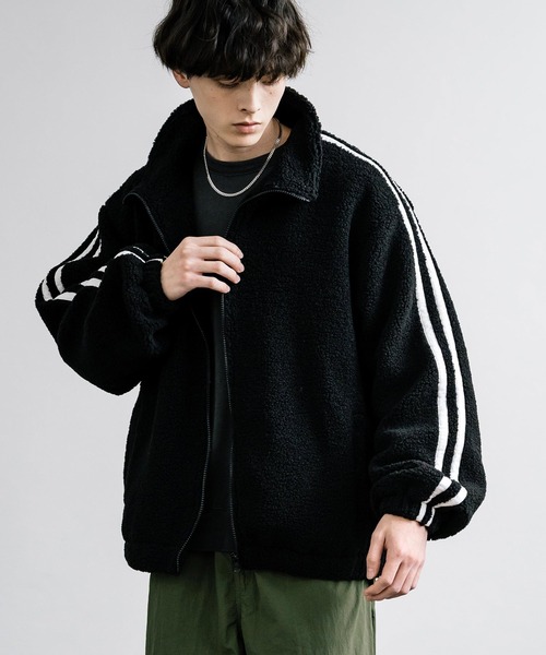 Rocky Monroe(ロッキーモンロー)の「オーバーサイズ シープボアジャケット 袖ライントラックジャケット(ブルゾン・メンズ・オフホワイト/ブラック/ブラウン・L/M)」の10枚目の写真