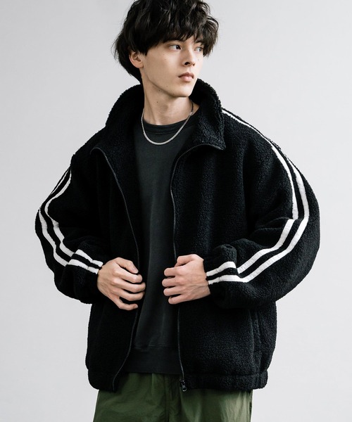 Rocky Monroe(ロッキーモンロー)の「オーバーサイズ シープボアジャケット 袖ライントラックジャケット(ブルゾン・メンズ・オフホワイト/ブラック/ブラウン・L/M)」の13枚目の写真