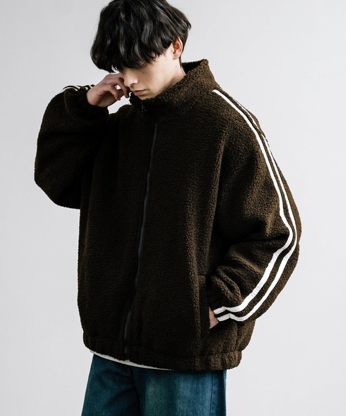Rocky Monroe(ロッキーモンロー)の「オーバーサイズ シープボアジャケット 袖ライントラックジャケット(ブルゾン・メンズ・オフホワイト/ブラック/ブラウン・L/M)」の14枚目の写真