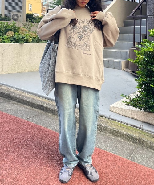 AS KNOW AS plus（アズノゥアズプラス）の「◇DOGプリントスウェットプルオーバー　線画 ワンポイント刺繍 裏起毛（スウェット・レディース・サックスブルー/ベージュ/オートミール・FREE）」の10枚目の写真