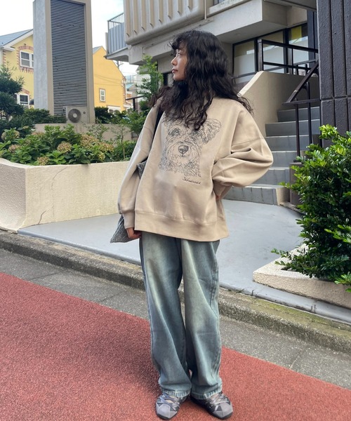 AS KNOW AS plus（アズノゥアズプラス）の「◇DOGプリントスウェットプルオーバー　線画 ワンポイント刺繍 裏起毛（スウェット・レディース・サックスブルー/ベージュ/オートミール・FREE）」の13枚目の写真