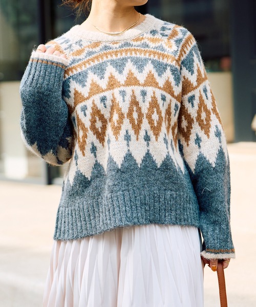 un dix cors(アンディコール)の「《WEB限定》起毛求心ジャガードニット(ニット/セーター・レディース・ブラウン/グリーン・FREE)」の2枚目の写真