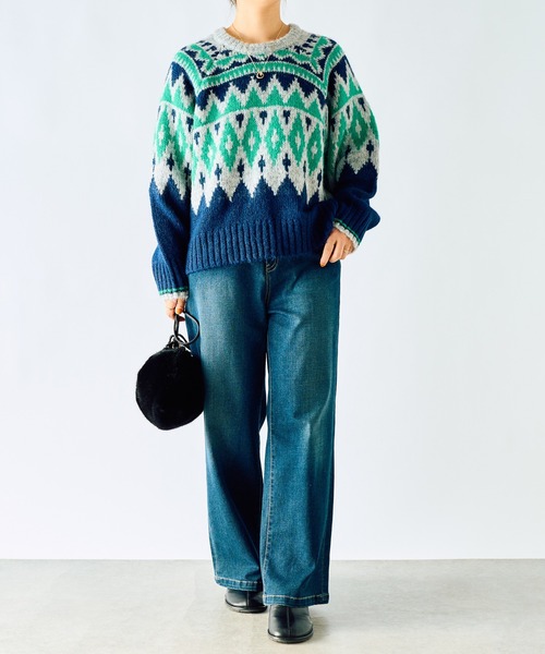 un dix cors(アンディコール)の「《WEB限定》起毛求心ジャガードニット(ニット/セーター・レディース・ブラウン/グリーン・FREE)」の8枚目の写真