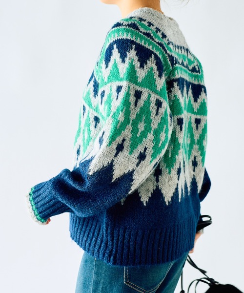 un dix cors(アンディコール)の「《WEB限定》起毛求心ジャガードニット(ニット/セーター・レディース・ブラウン/グリーン・FREE)」の5枚目の写真