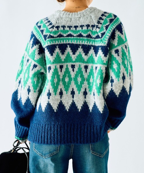 un dix cors(アンディコール)の「《WEB限定》起毛求心ジャガードニット(ニット/セーター・レディース・ブラウン/グリーン・FREE)」の6枚目の写真