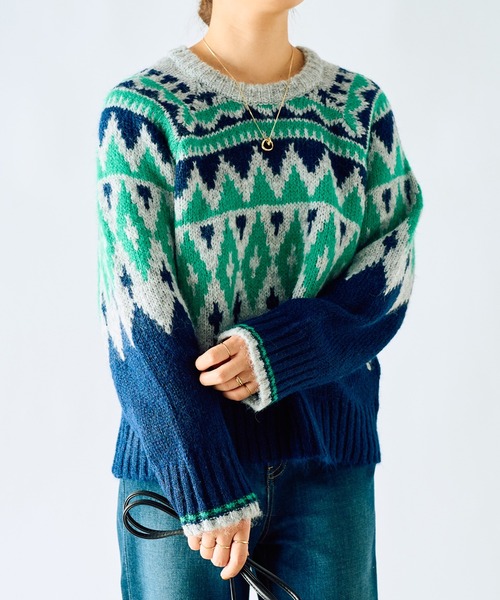 un dix cors(アンディコール)の「《WEB限定》起毛求心ジャガードニット(ニット/セーター・レディース・ブラウン/グリーン・FREE)」の4枚目の写真