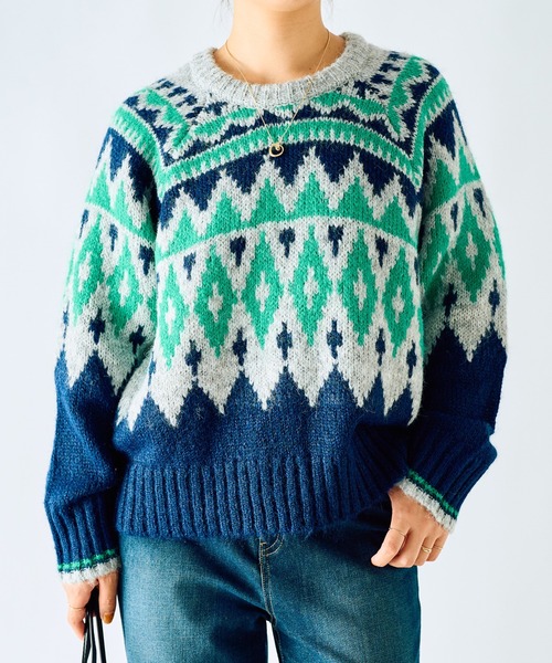 un dix cors(アンディコール)の「《WEB限定》起毛求心ジャガードニット(ニット/セーター・レディース・ブラウン/グリーン・FREE)」の7枚目の写真