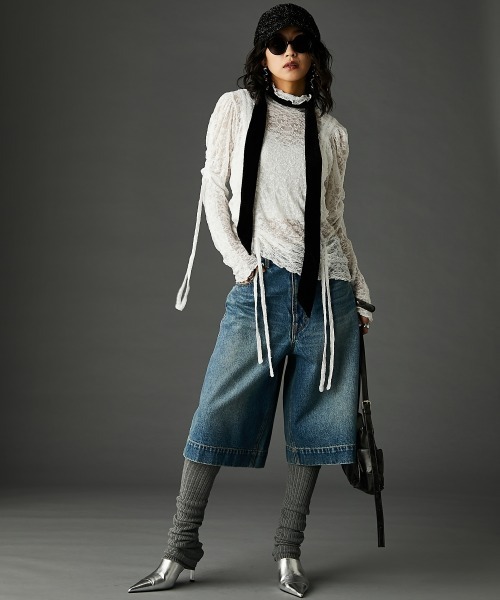 GEVS.(ジェイヴィス)の「レースドローストリングカットソープルオーバー <大きいサイズ有>GEVS.(Tシャツ/カットソー・レディース・ブラック/オフホワイト・M/L/LL/3L/4L/5L)」の4枚目の写真