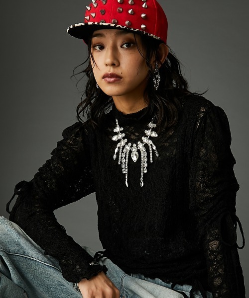 GEVS.(ジェイヴィス)の「レースドローストリングカットソープルオーバー <大きいサイズ有>GEVS.(Tシャツ/カットソー・レディース・ブラック/オフホワイト・M/L/LL/3L/4L/5L)」の8枚目の写真