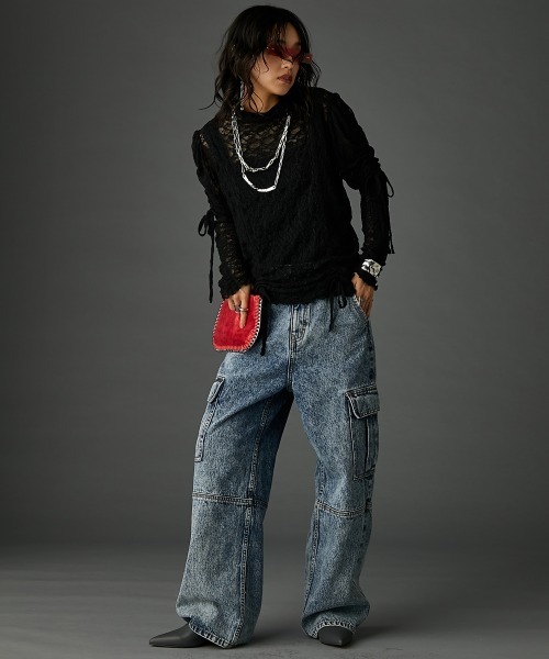 GEVS.(ジェイヴィス)の「レースドローストリングカットソープルオーバー <大きいサイズ有>GEVS.(Tシャツ/カットソー・レディース・ブラック/オフホワイト・M/L/LL/3L/4L/5L)」の11枚目の写真