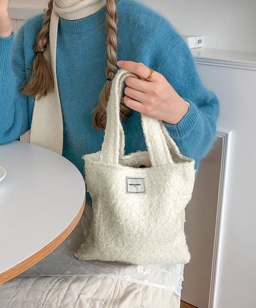 Miniministore(ミニミニストア)の「ボアトートバッグ ミニ 無地 軽量 秋冬(トートバッグ・レディース・アイボリー/ロイヤルブルー/ミント/ピンク/キャメル/モスグリーン/ダークブラウン・FREE)」の12枚目の写真
