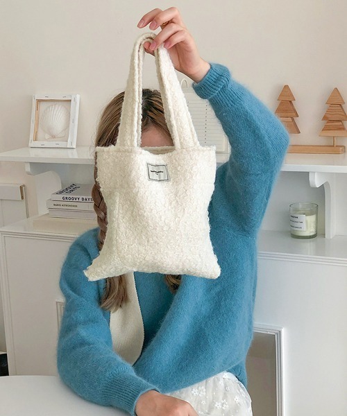 Miniministore(ミニミニストア)の「ボアトートバッグ ミニ 無地 軽量 秋冬(トートバッグ・レディース・アイボリー/ロイヤルブルー/ミント/ピンク/キャメル/モスグリーン/ダークブラウン・FREE)」の14枚目の写真