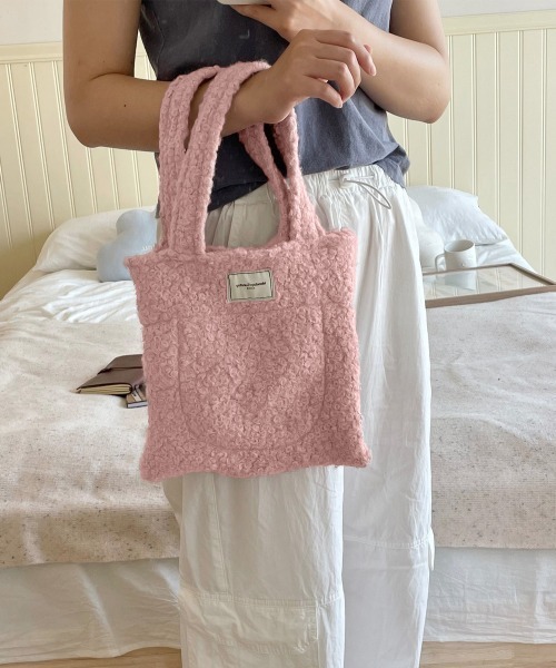 Miniministore(ミニミニストア)の「ボアトートバッグ ミニ 無地 軽量 秋冬(トートバッグ・レディース・アイボリー/ロイヤルブルー/ミント/ピンク/キャメル/モスグリーン/ダークブラウン・FREE)」の18枚目の写真
