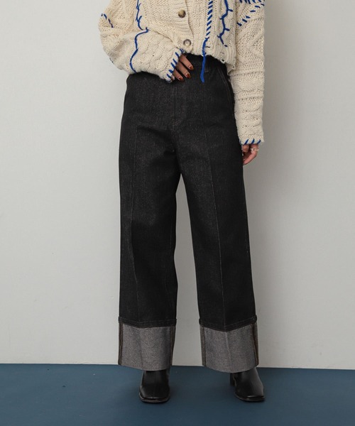 SENSE OF PLACE by URBAN RESEARCH（センスオブプレイスバイアーバンリサーチ）の「ハイショクステッチデニム（デニムパンツ・レディース・ブラック/アイボリー/ワンウォッシュ・SMALL/MEDIUM）」の9枚目の写真