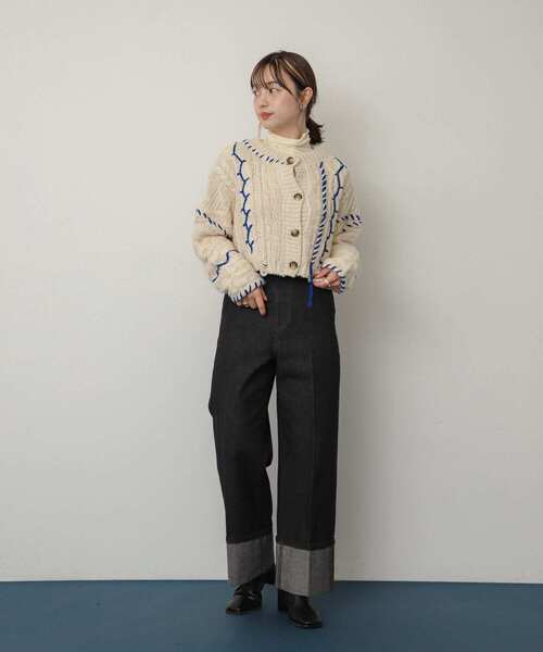 SENSE OF PLACE by URBAN RESEARCH（センスオブプレイスバイアーバンリサーチ）の「ハイショクステッチデニム（デニムパンツ・レディース・ブラック/アイボリー/ワンウォッシュ・SMALL/MEDIUM）」の10枚目の写真