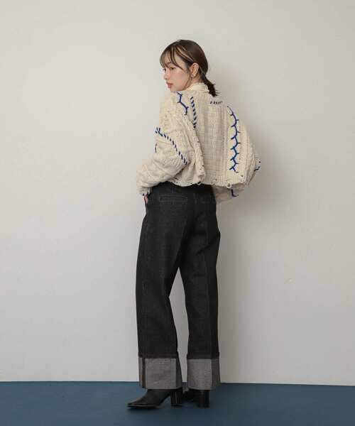 SENSE OF PLACE by URBAN RESEARCH（センスオブプレイスバイアーバンリサーチ）の「ハイショクステッチデニム（デニムパンツ・レディース・ブラック/アイボリー/ワンウォッシュ・SMALL/MEDIUM）」の11枚目の写真