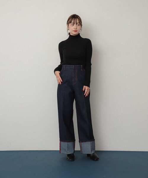 SENSE OF PLACE by URBAN RESEARCH（センスオブプレイスバイアーバンリサーチ）の「ハイショクステッチデニム（デニムパンツ・レディース・ブラック/アイボリー/ワンウォッシュ・SMALL/MEDIUM）」の13枚目の写真