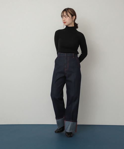 SENSE OF PLACE by URBAN RESEARCH（センスオブプレイスバイアーバンリサーチ）の「ハイショクステッチデニム（デニムパンツ・レディース・ブラック/アイボリー/ワンウォッシュ・SMALL/MEDIUM）」の14枚目の写真