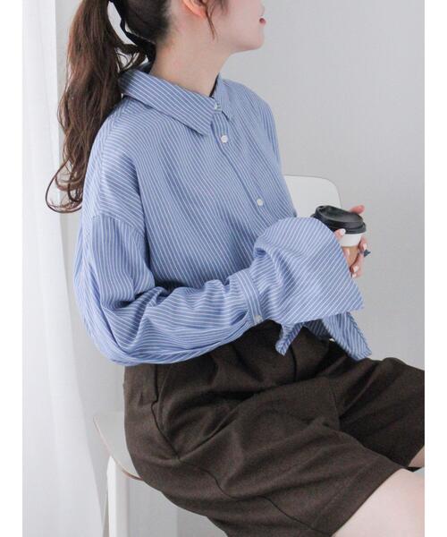 ehka sopo（エヘカソポ）の「無地/ストライプフレア袖オーバーシャツ（シャツ/ブラウス・レディース・ミント/ブルー/オフホワイト・F）」の3枚目の写真