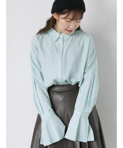 ehka sopo（エヘカソポ）の「無地/ストライプフレア袖オーバーシャツ（シャツ/ブラウス・レディース・ミント/ブルー/オフホワイト・F）」の4枚目の写真