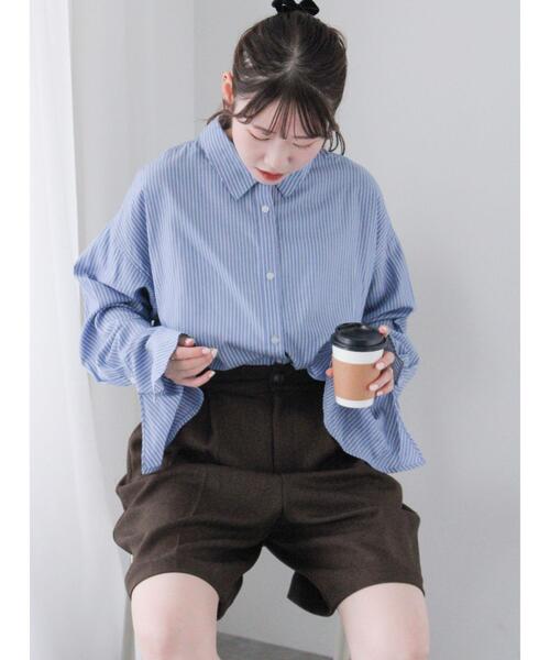 ehka sopo（エヘカソポ）の「無地/ストライプフレア袖オーバーシャツ（シャツ/ブラウス・レディース・ミント/ブルー/オフホワイト・F）」の5枚目の写真