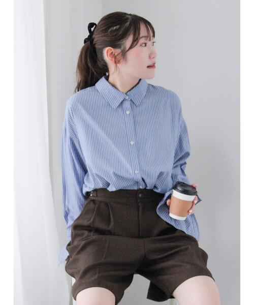 ehka sopo（エヘカソポ）の「無地/ストライプフレア袖オーバーシャツ（シャツ/ブラウス・レディース・ミント/ブルー/オフホワイト・F）」の6枚目の写真