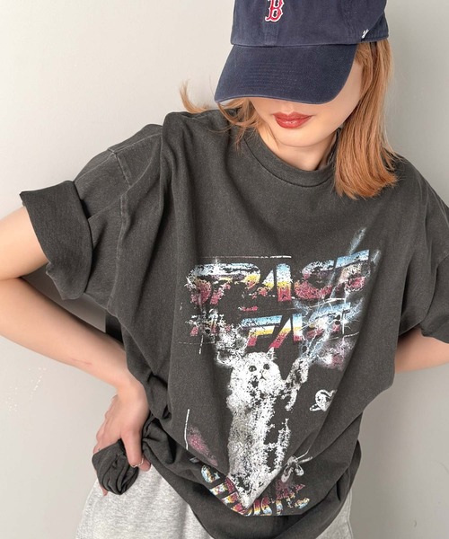 Java(ジャバ)の「《JaVa ジャバコラボ》トレンド感のある猫モチーフ。綿100%ヴィンテージライクピグメントキャットプリントビッグTシャツ(Tシャツ/カットソー・レディース・その他1/その他3/その他2・X-LARGE/LARGE/SMALL/MEDIUM)」の5枚目の写真