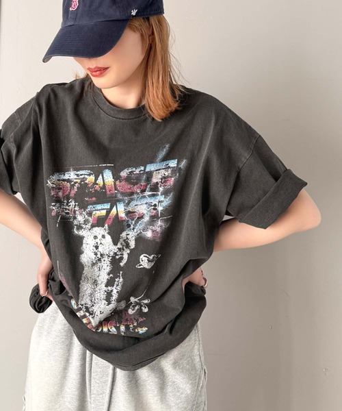 Java(ジャバ)の「《JaVa ジャバコラボ》トレンド感のある猫モチーフ。綿100%ヴィンテージライクピグメントキャットプリントビッグTシャツ(Tシャツ/カットソー・レディース・その他1/その他3/その他2・X-LARGE/LARGE/SMALL/MEDIUM)」の4枚目の写真