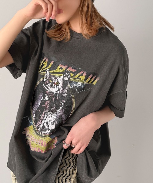 Java(ジャバ)の「《JaVa ジャバコラボ》トレンド感のある猫モチーフ。綿100%ヴィンテージライクピグメントキャットプリントビッグTシャツ(Tシャツ/カットソー・レディース・その他1/その他3/その他2・X-LARGE/LARGE/SMALL/MEDIUM)」の14枚目の写真