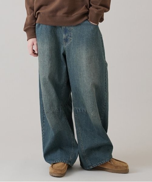 GLAZOS(グラソス)の「【大人向けサイズあり】デニム・ワイドカーブパンツ(デニムパンツ・キッズ・ブルー/インディゴブルー・LL/M/S/L)」の1枚目の写真
